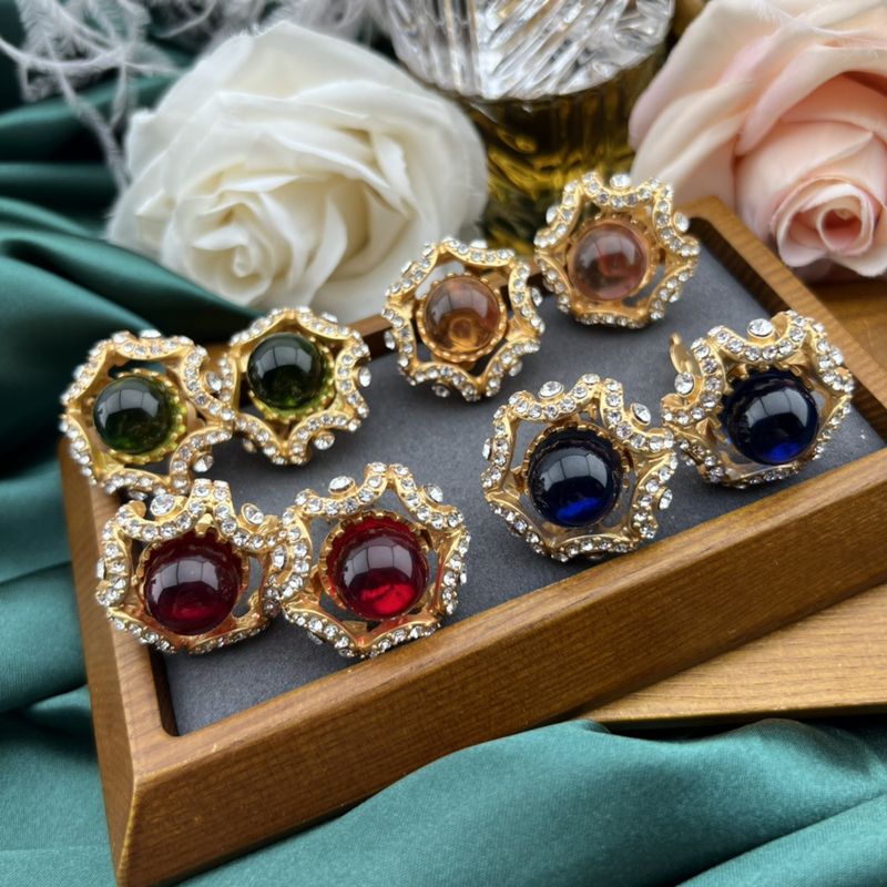 Estilo Vintage Flor Aleación Embutido Diamantes De Imitación Mujeres Pendientes 1 Par