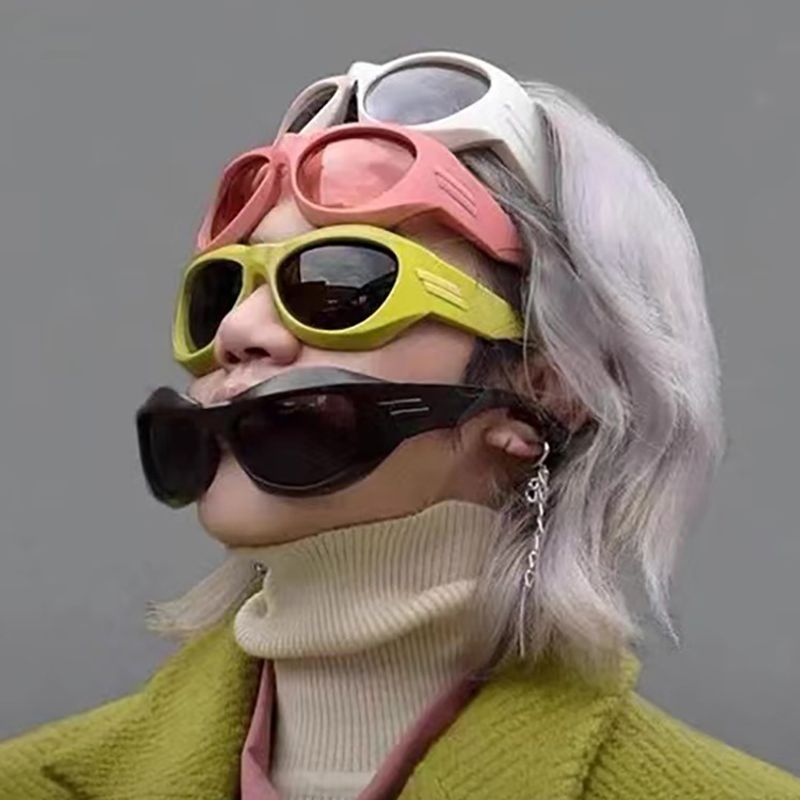 Moda Bloque De Color Ordenador Personal Marco Ovalado Labor De Retazos Fotograma Completo Gafas De Sol Mujer