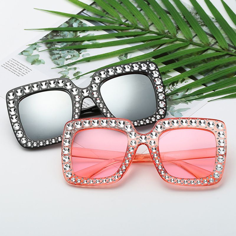Vintage Style Fashion Color Block Ac Square Diamond Full Frame Women's Sunglasses