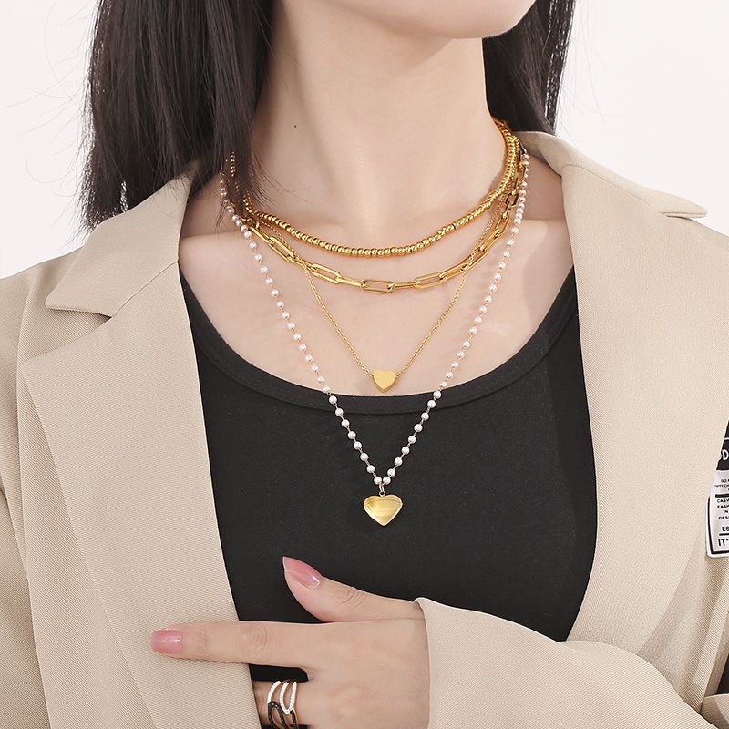 Luxurious Heart Shape Stainless Steel Plating Layered Necklaces