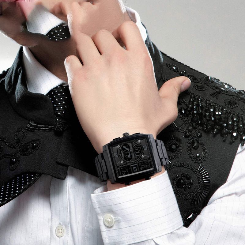 Mode Quadrat Einzelne Faltschließe Elektronisch Männer Uhren