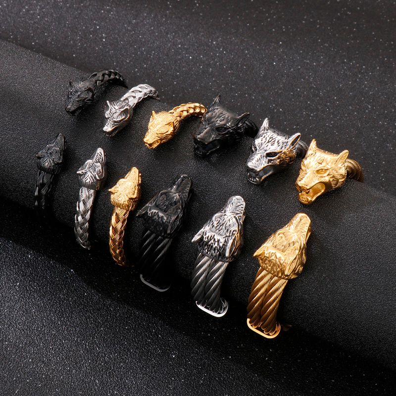 Hip-hop Wolf Stainless Steel Plating Bangle 1 Piece