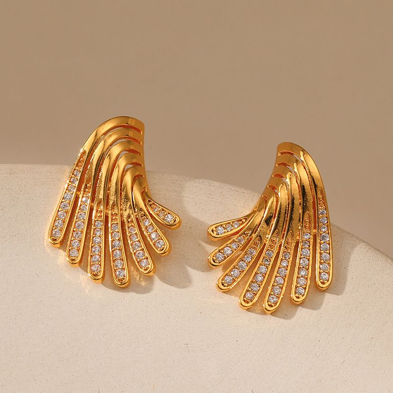 Fashion Wings Gold Plated Brass Inlay Zircon Ear Studs 1 Pair