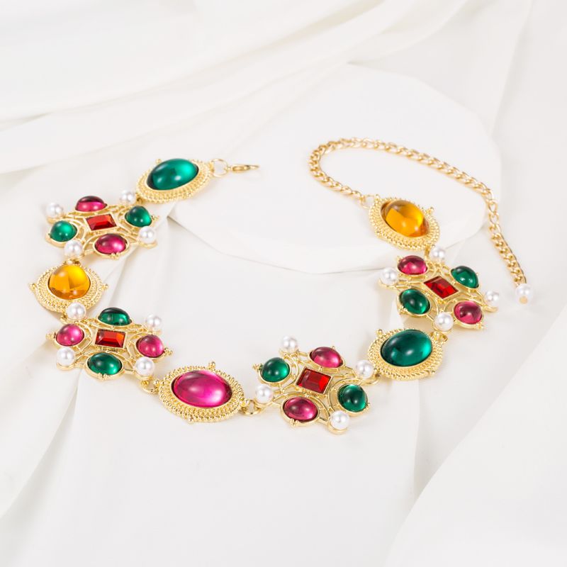 Vintage Style Geometric Alloy Patchwork Artificial Pearls Resin Women's Choker 1 Piece