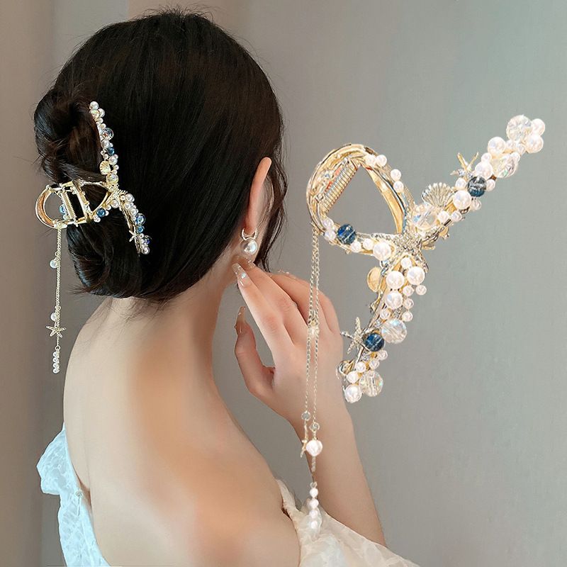 Elegante Mode Tier Blume Metall Quaste Künstliche Edelsteine Künstliche Perlen Haars Pange