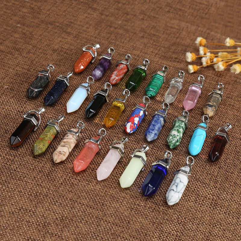 1 Piece Alloy Natural Stone Agate Hexagon Prism Polished Pendant