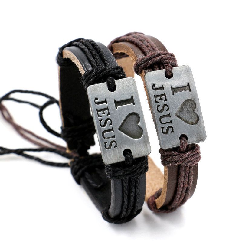 Ethnic Style Letter Pu Leather Metal Braid Unisex Bracelets