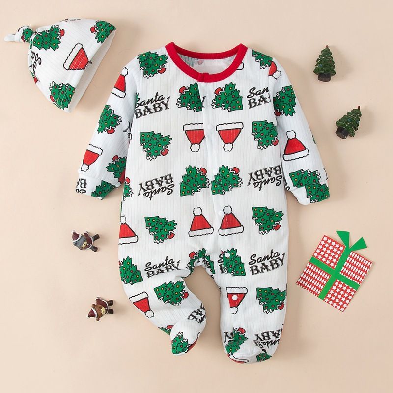 Christmas Cute Christmas Tree Button 100% Cotton Baby Rompers
