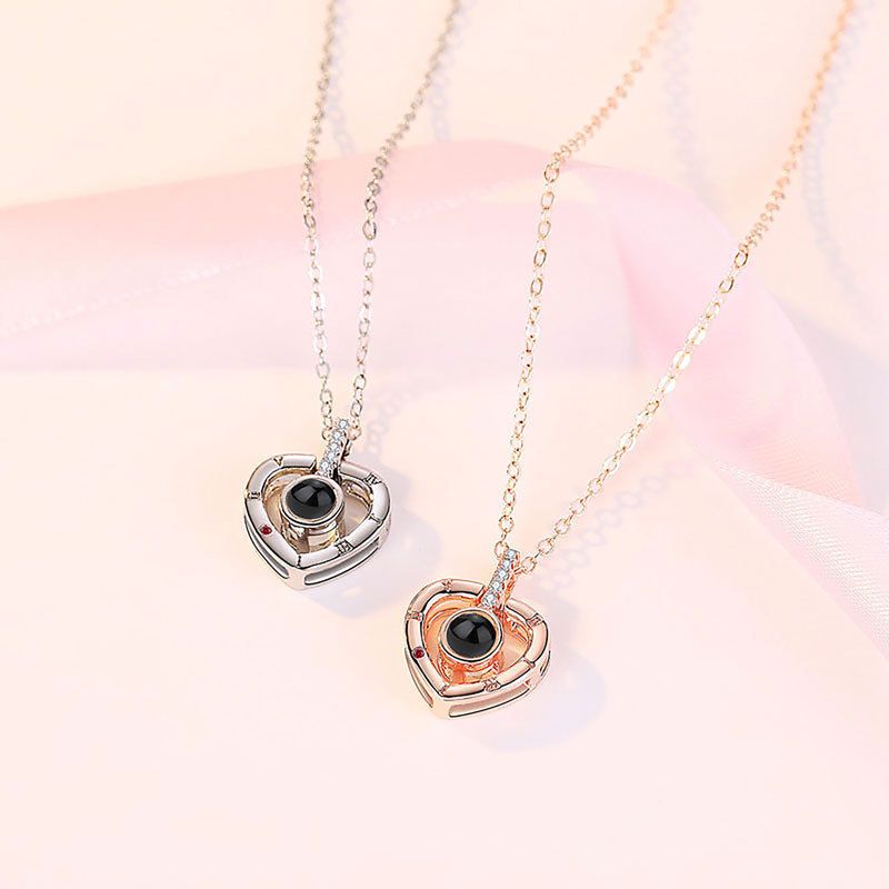 Fashion Heart Shape Titanium Steel Plating Hollow Out Inlay Zircon Pendant Necklace 1 Piece