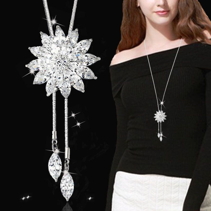 Mode Schneeflocke Legierung Inlay Künstlicher Kristall Frau Pulloverkette 1 Stück