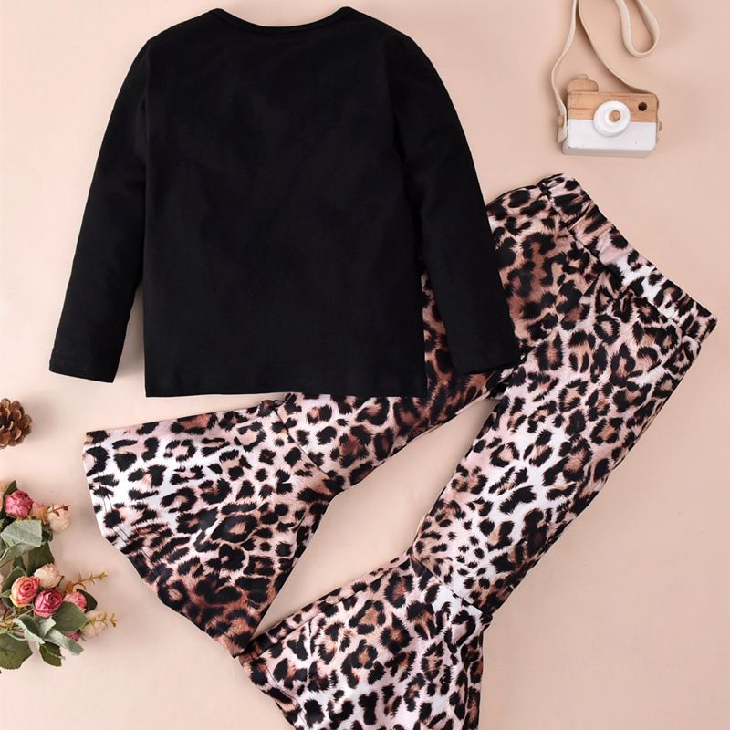 Fashion Leopard Button Cotton Girls Clothing Sets