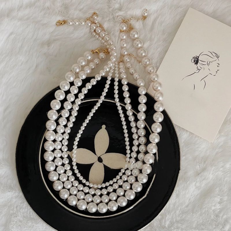 Retro Round Beaded Pearl Women's Necklace 1 Piece