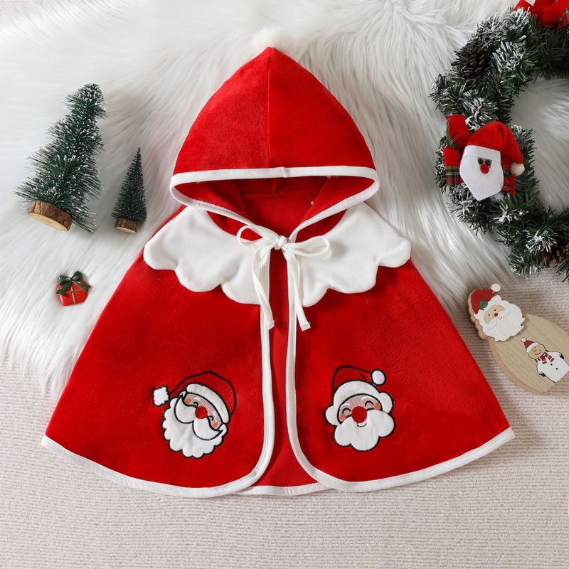 Christmas Fashion Santa Claus Snowman Elk Patchwork Polyester Girls Outerwear