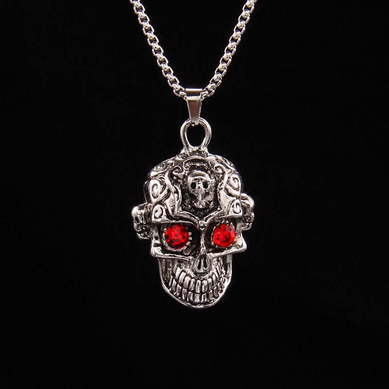 Wholesale Jewelry Fashion Skull 201 Stainless Steel Zinc Alloy Rhinestone Inlay Pendant Necklace
