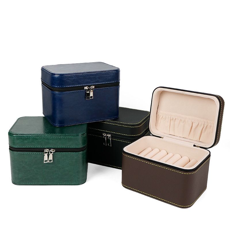 Retro Solid Color Pu Leather Jewelry Boxes