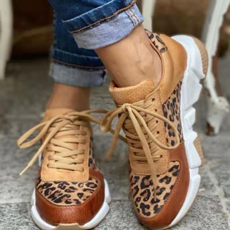 Women's Fashion Leopard Round Toe Sneakers