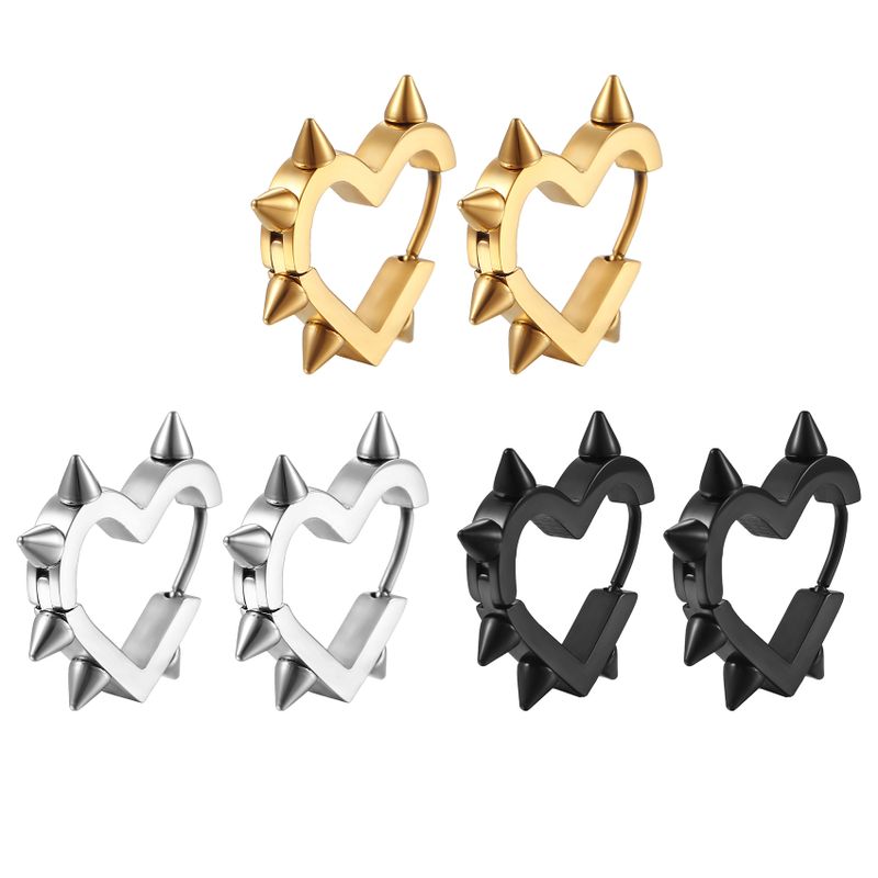 Hip-hop Heart Shape Titanium Steel Plating Rivet Earrings 1 Pair
