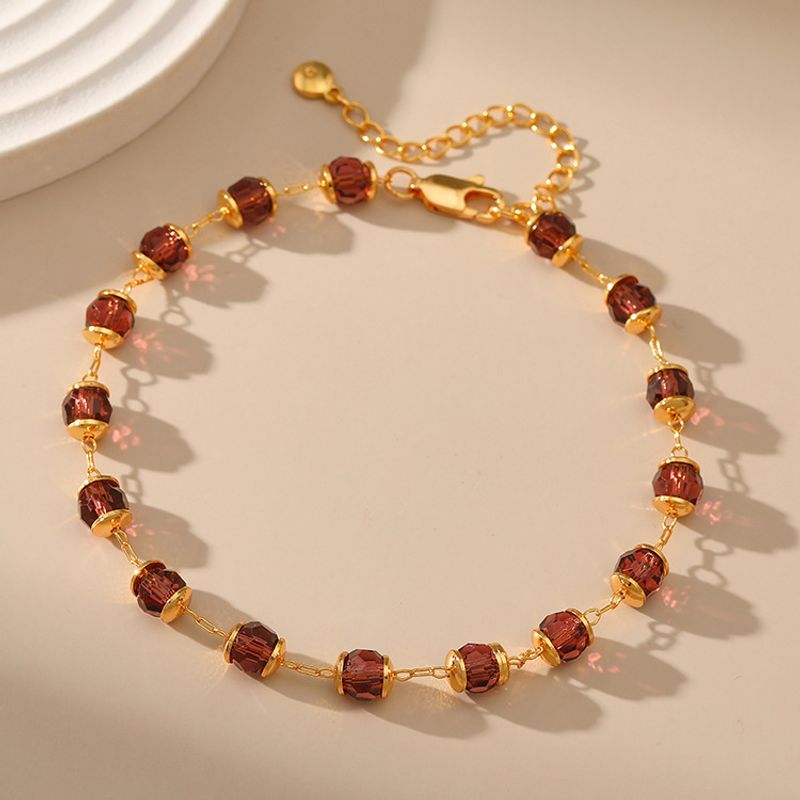 Fashion Geometric Copper Gold Plated Inlay Crystal Women's Anklet 1 Piece
