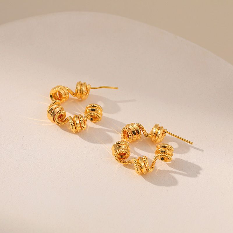 French Style Irregular Gold Plated Brass Ear Studs 1 Pair