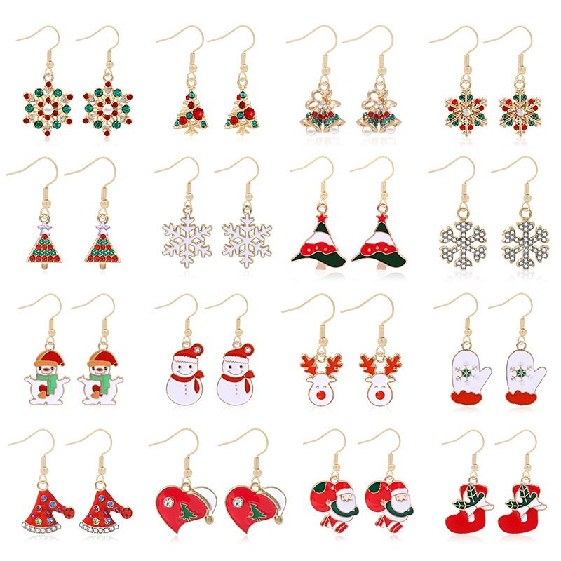 Fashion Christmas Tree Gloves Alloy Plating Inlay Artificial Gemstones Christmas Women's Drop Earrings 1 Pair
