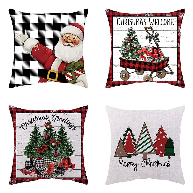 Casual Christmas Tree Santa Claus Cotton Pillow Cases