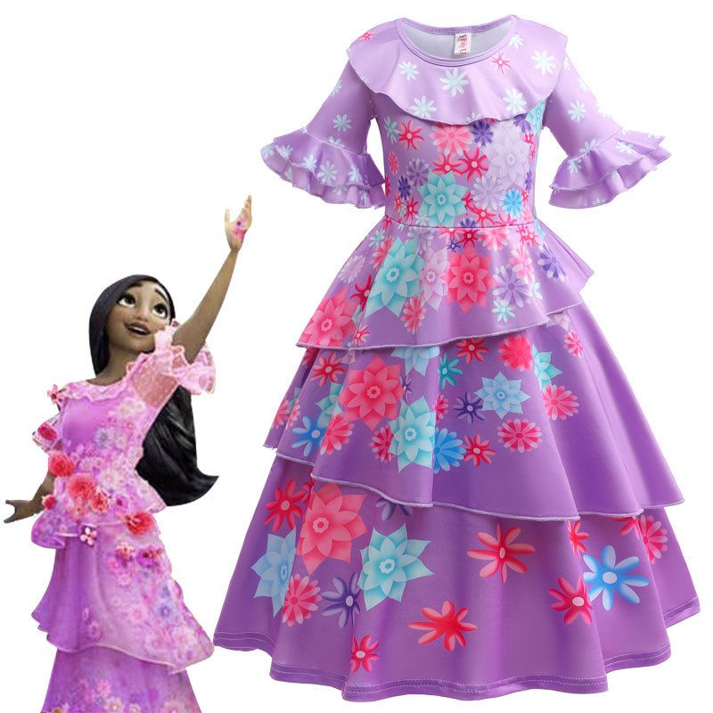 Fashion Flower Printing Spandex Polyester Girls Dresses