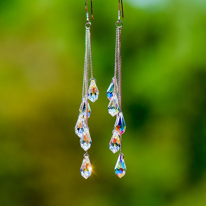 Fashion Water Droplets Artificial Crystal Plating Women's Drop Earrings 1 Pair