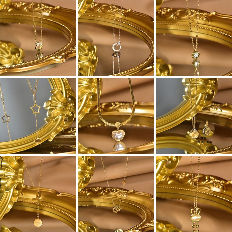 Mode Kaninchen Stern Baum Titan Stahl Inlay Künstliche Perlen Strasssteine Halskette 1 Stück