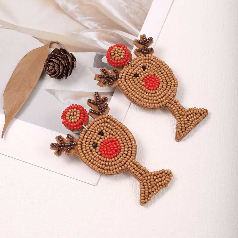 Cute Elk Seed Bead Christmas Women's Earrings 1 Pair