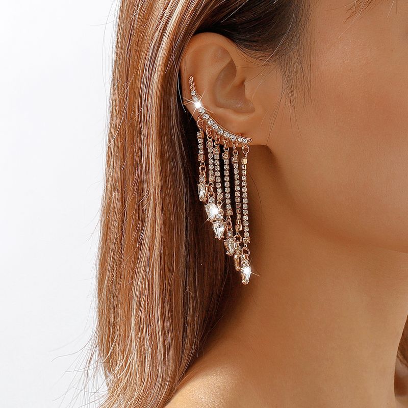 Simple Style Tassel Alloy Inlay Rhinestones Women's Drop Earrings 1 Pair