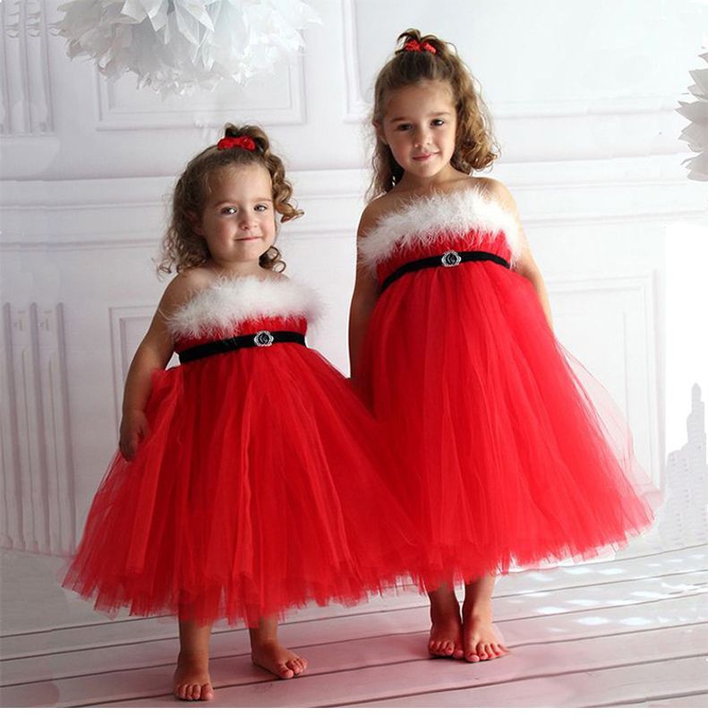 Christmas Princess Color Block Patchwork Cotton Blend Polyester Girls Dresses