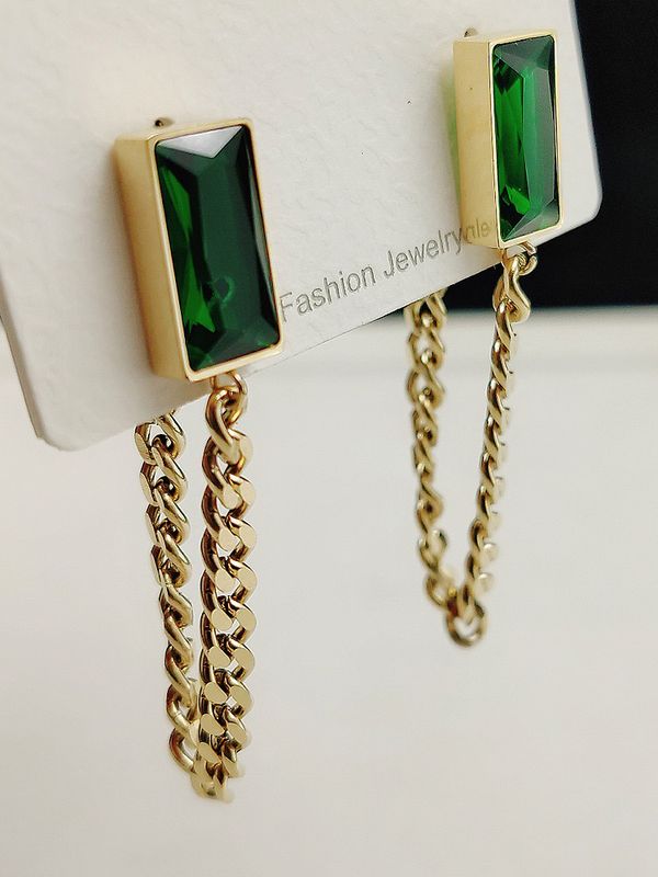 Fashion Rectangle Titanium Steel Plating Inlay Artificial Gemstones Drop Earrings 1 Pair
