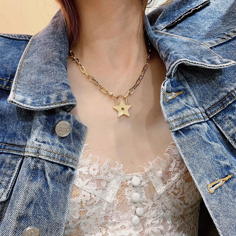Fashion Star Titanium Steel Plating Inlay Rhinestones Pendant Necklace 1 Piece