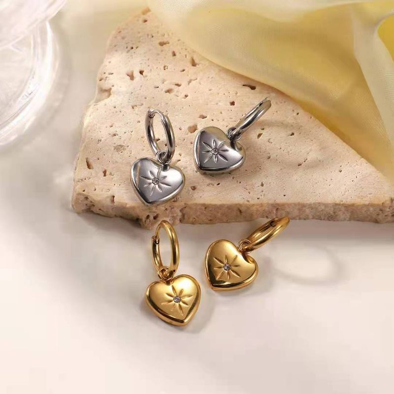 Fashion Heart Shape Titanium Steel Plating Inlay Zircon Drop Earrings 1 Pair