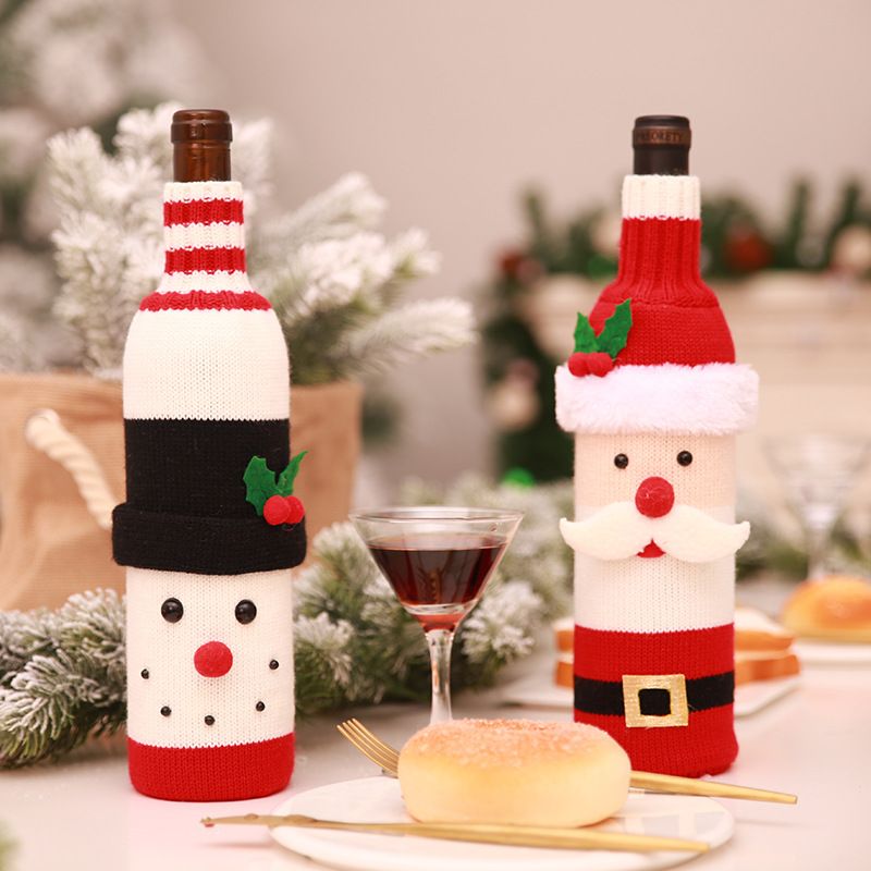 Christmas Cute Santa Claus Snowman Knit Party Bottle Cover 1 Piece