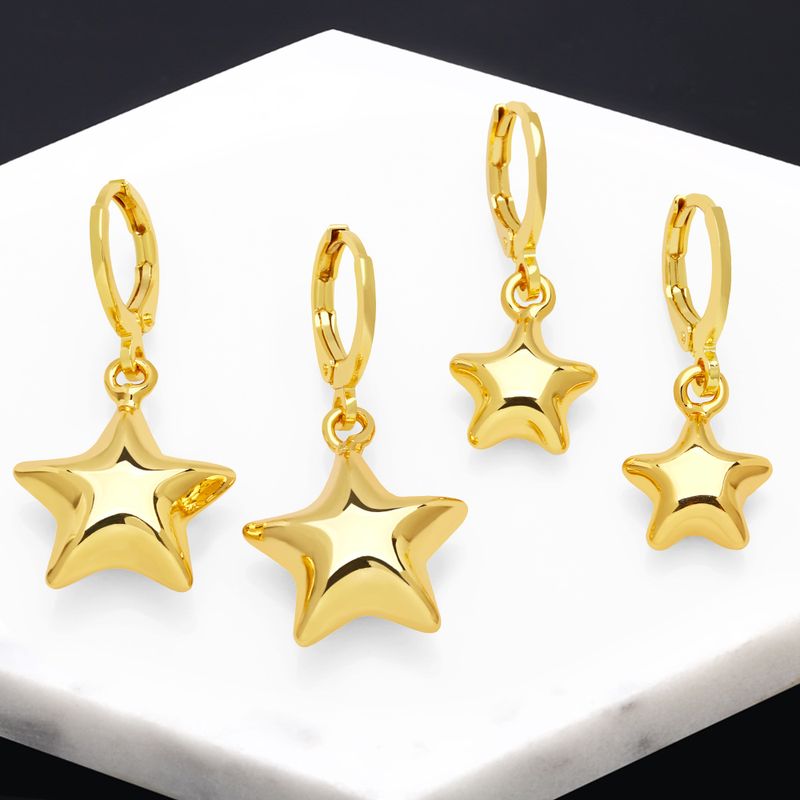Simple Style Pentagram Copper Gold Plated Drop Earrings 1 Pair