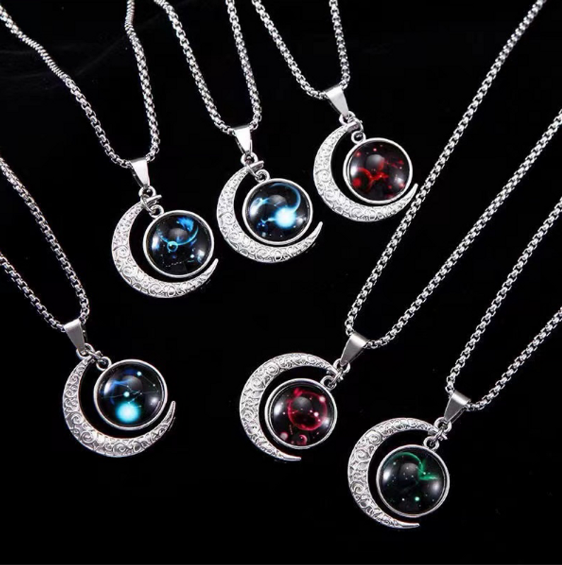 Fashion Constellation Moon Stainless Steel Inlay Acrylic Pendant Necklace 1 Piece