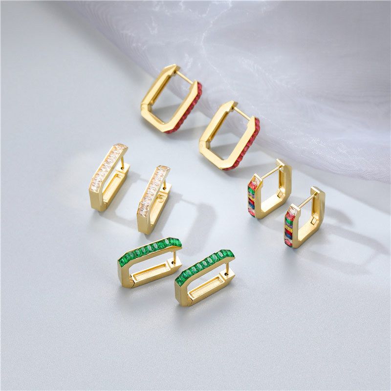 Fashion Geometric Titanium Steel Plating Zircon Earrings 1 Pair