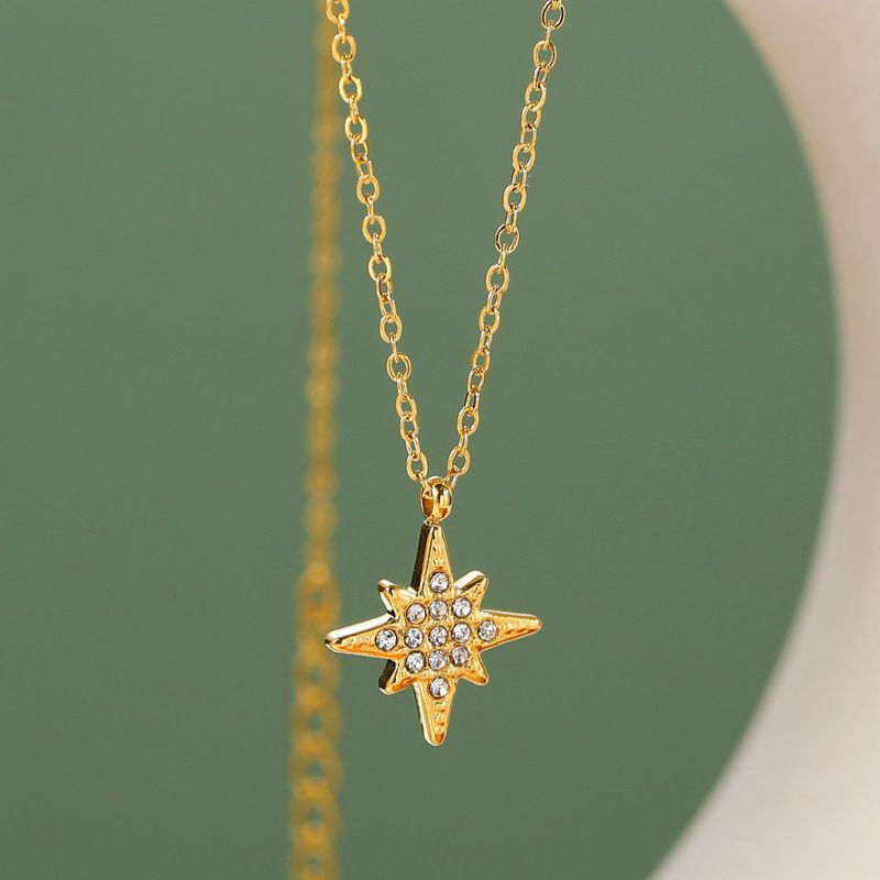 Moda Estrella Acero Titanio Embutido Diamantes De Imitación Collar Colgante 1 Pieza