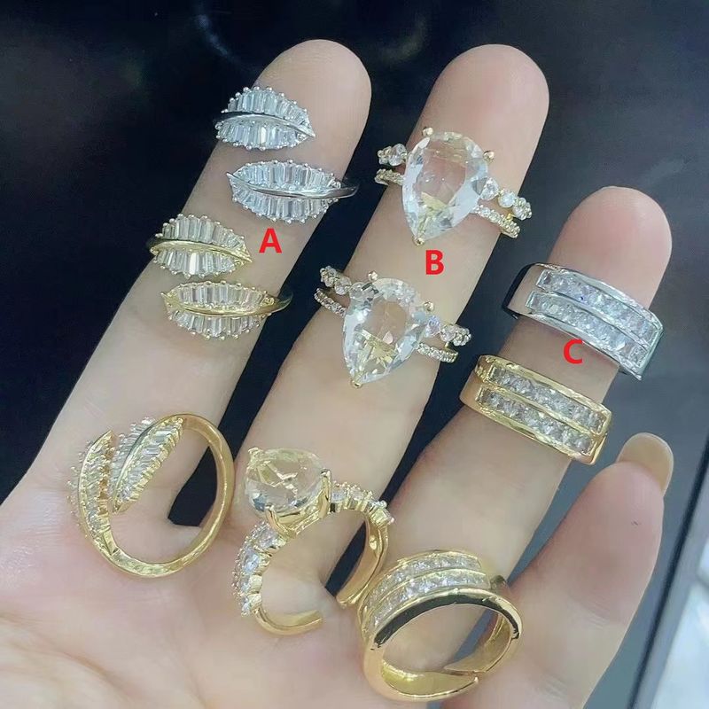 Fashion Water Droplets Copper Plating Inlay Zircon Rings 1 Piece
