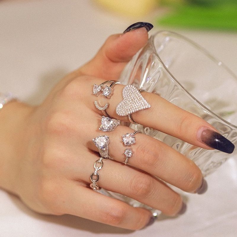 Fashion Heart Shape Sterling Silver Plating Zircon Open Ring