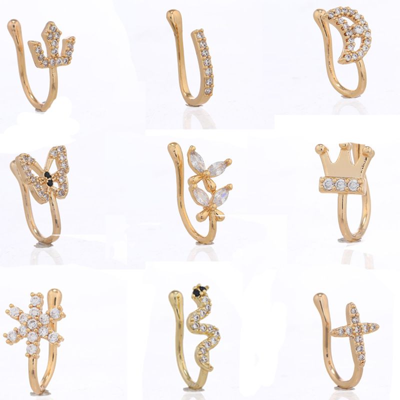 Fashion Moon Crown Alloy Inlay Zircon Nose Ring 1 Piece