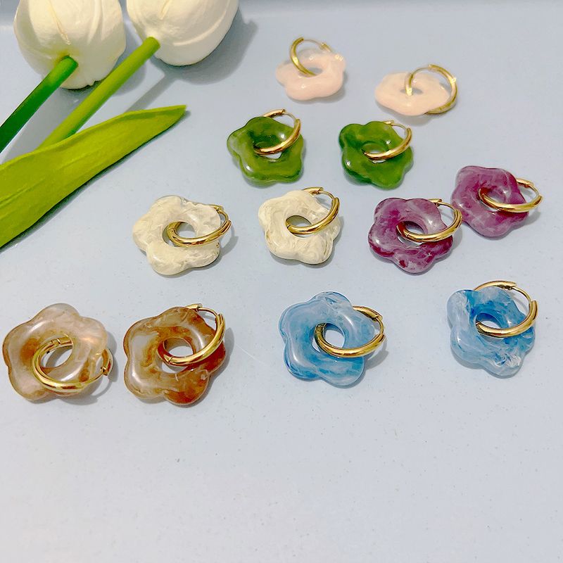 Fashion Flower Stainless Steel Resin Women's Earrings 1 Pair