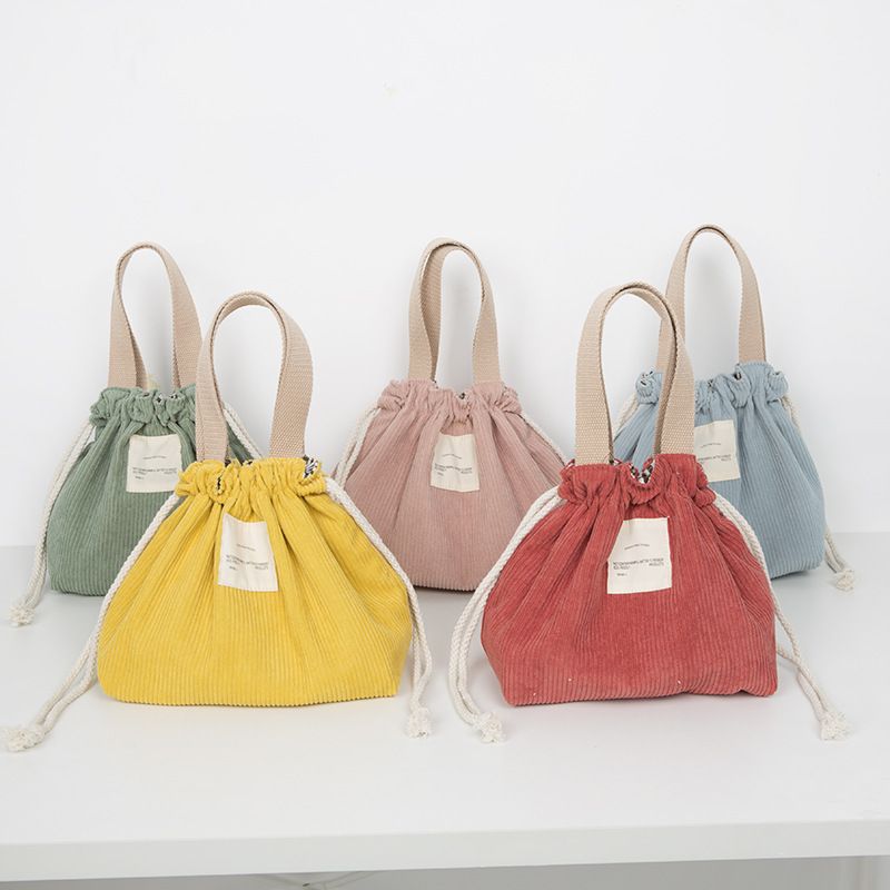 Women's Medium All Seasons Corduroy Solid Color Fashion Square String Handbag