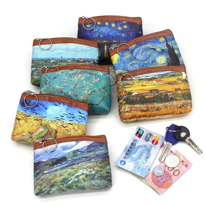 Women's Oil Painting Pu Leather Zipper Coin Purses