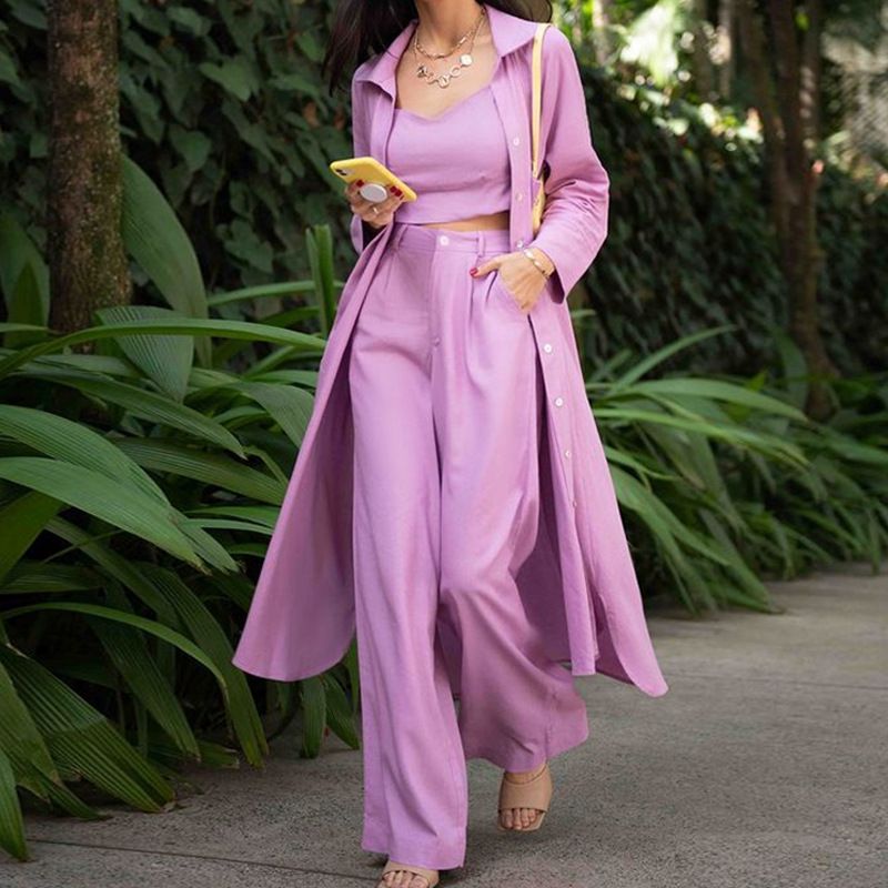 Women's Casual Solid Color 4-way Stretch Fabric Polyester Leisure Suit Pants Sets