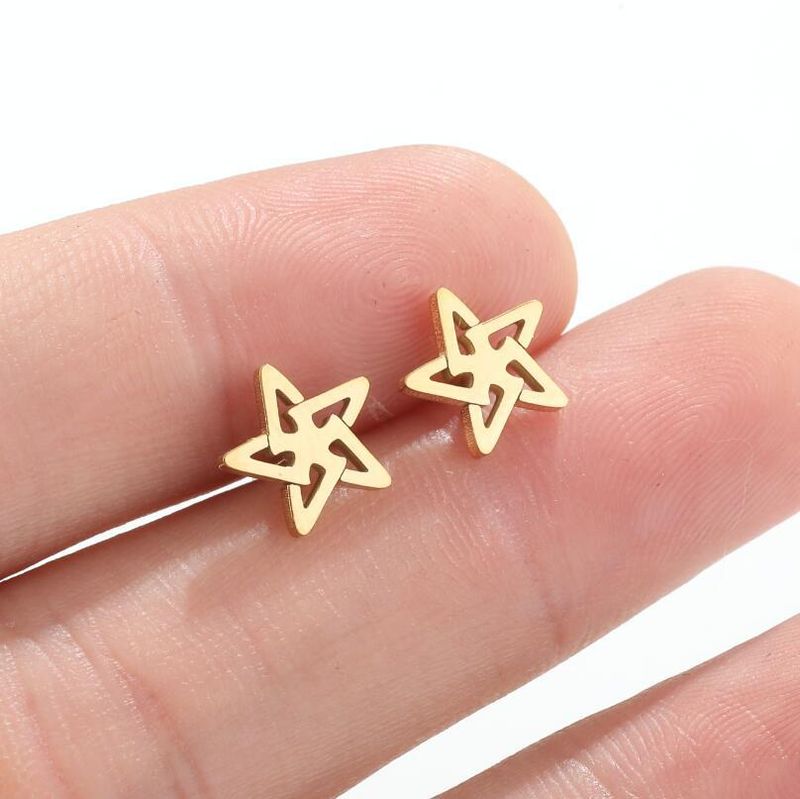 Fashion Pentagram Stainless Steel Plating Hollow Out Ear Studs 1 Pair