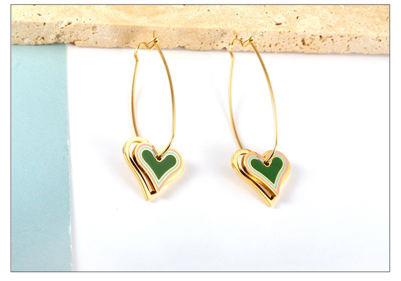 Fashion Heart Shape Flower Stainless Steel Plating Drop Earrings 1 Pair