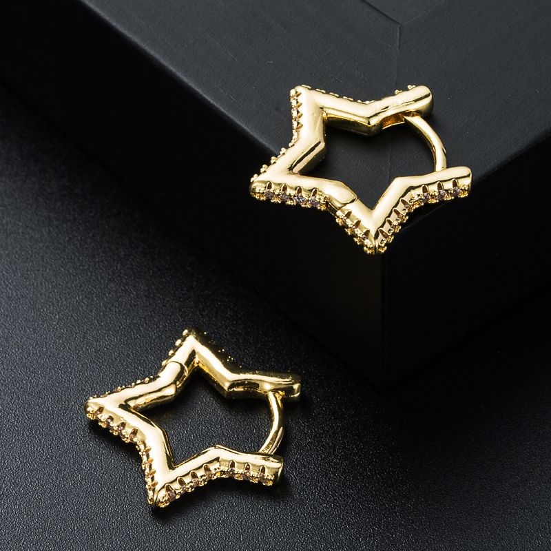 Fashion Pentagram Copper Plating Zircon Earrings 1 Pair
