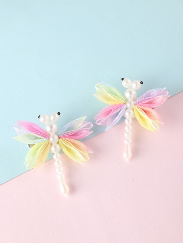 Cute Dragonfly Polyester Beaded Appliques Hair Clip 2 Pieces